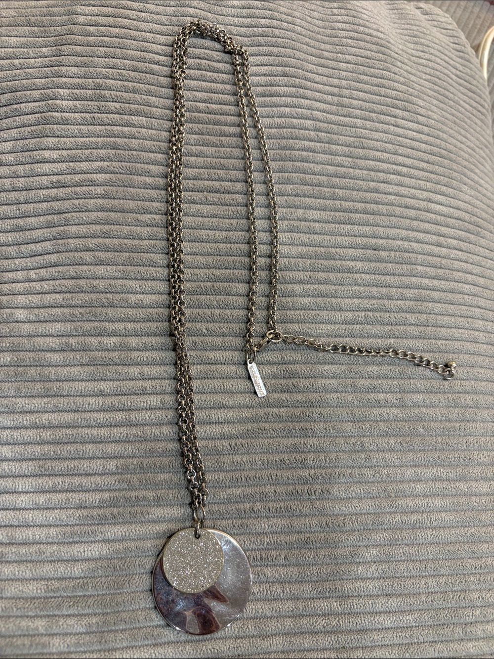 Lane Bryant Necklace Womens OS Silver Good Double Disc Glitter Pendant Layered
